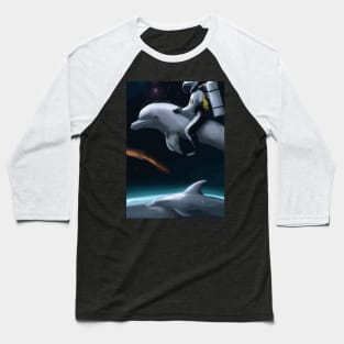 Astronaut riding on a Dolphin in Space Baseball T-Shirt